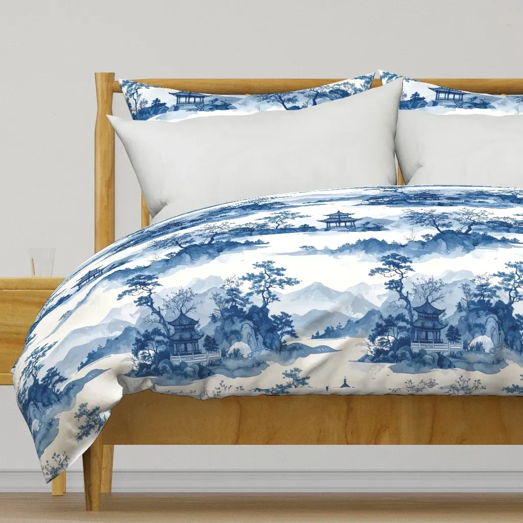 Blue Porcelain Mountain Pagoda Duvet Cover - Blue product