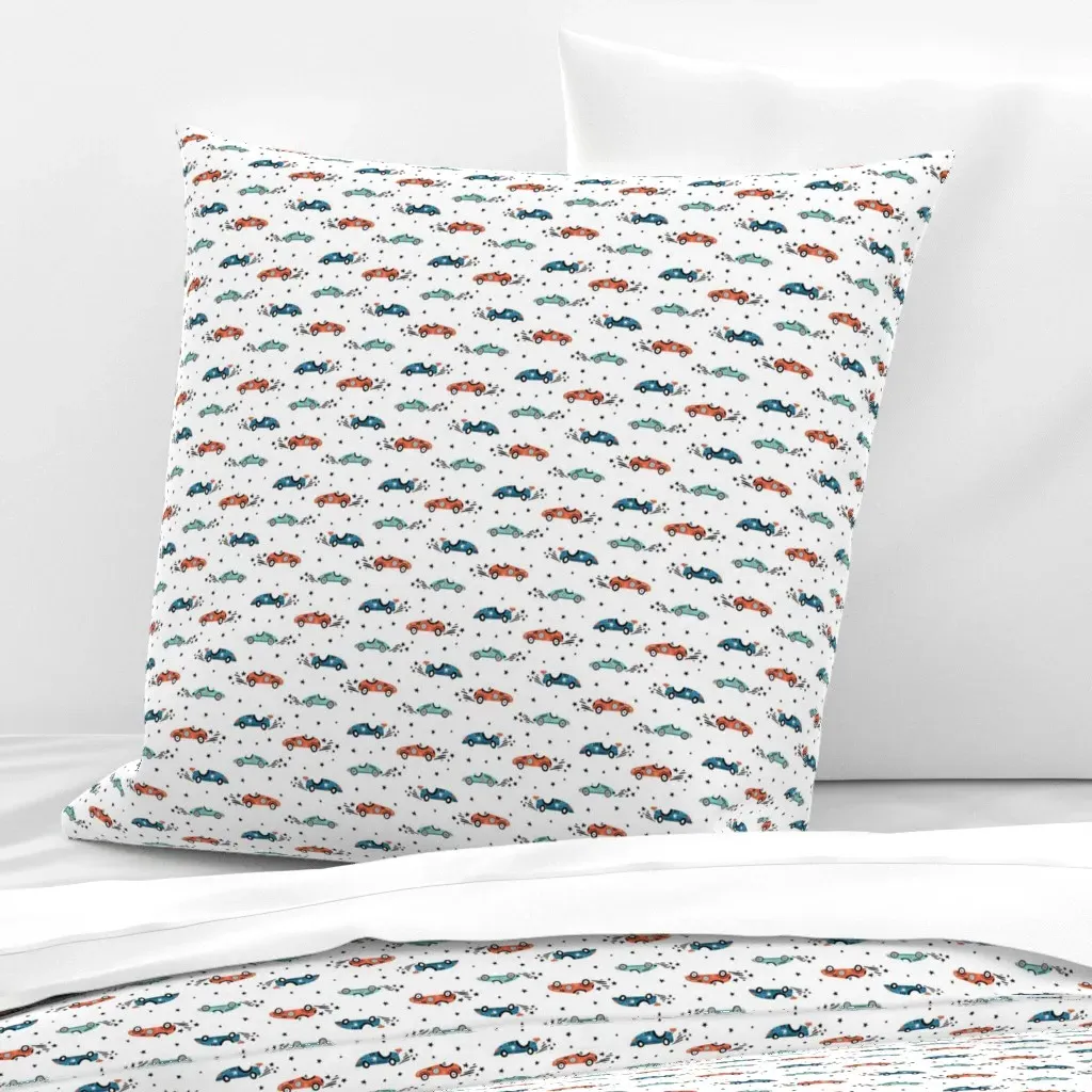 Blue Race Cars with Stars Euro Pillow Sham - Red product