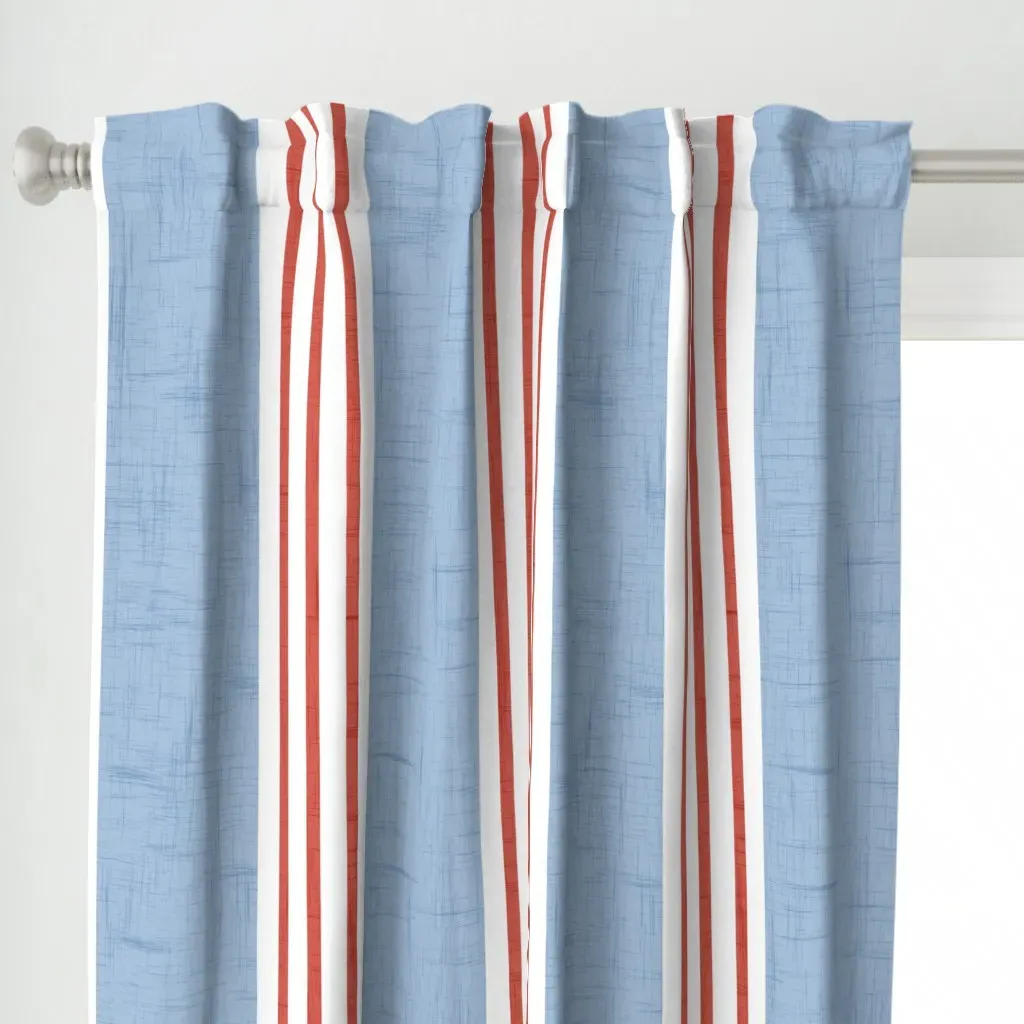 Blue Red Stripe Curtain Panel - Light Blue alternate view