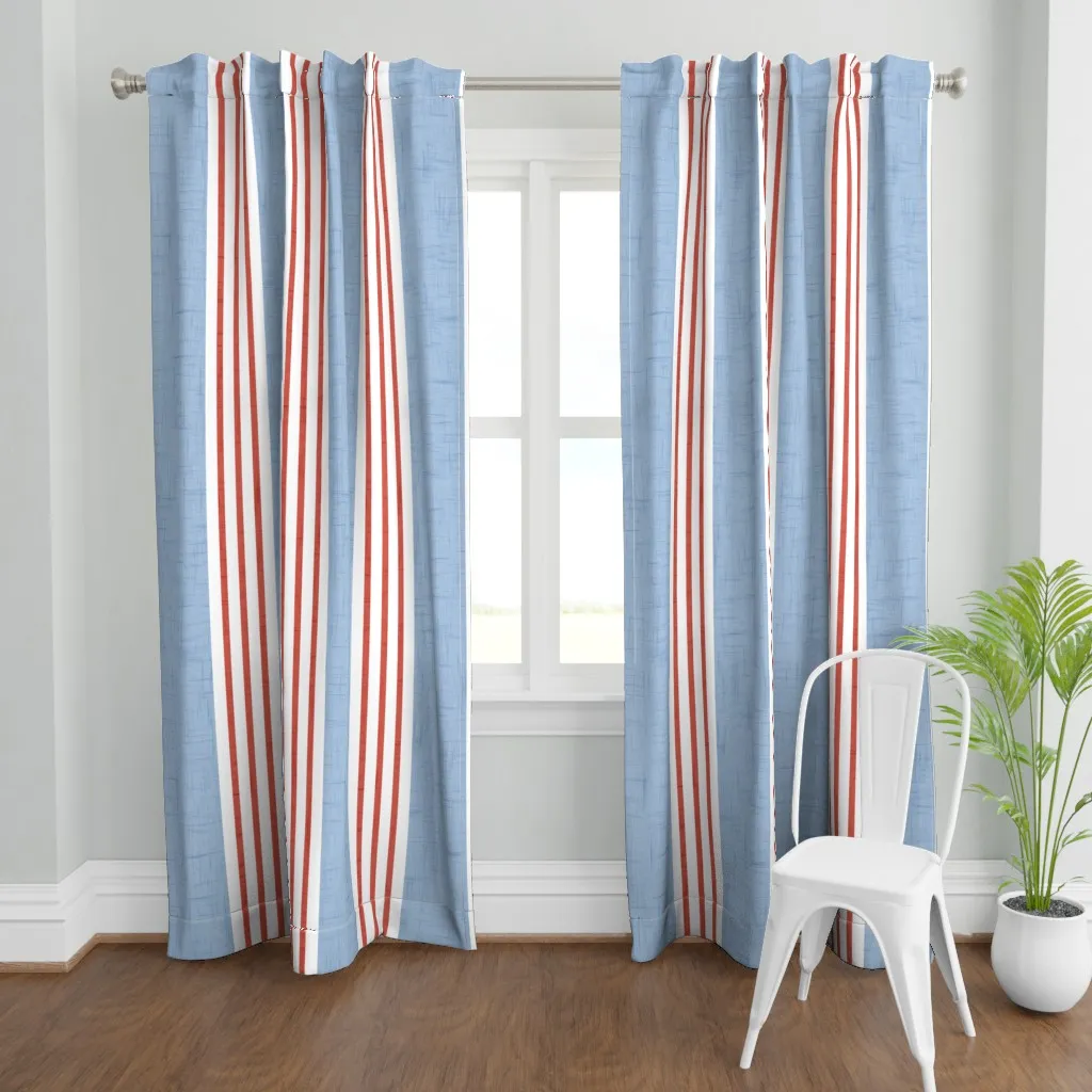 Blue Red Stripe Curtain Panel - Light Blue product