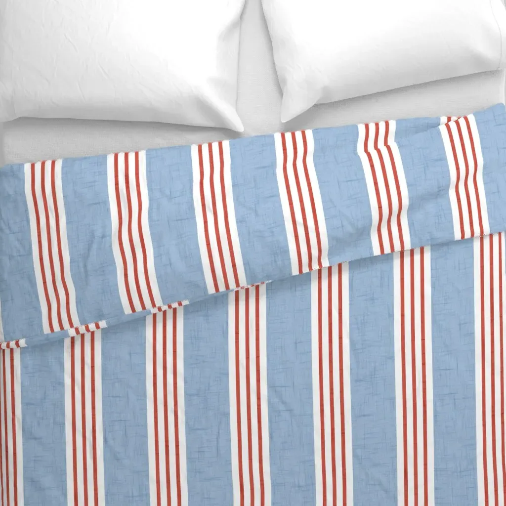 Blue Red Stripe French Duvet Cover - Light Blue alternate view
