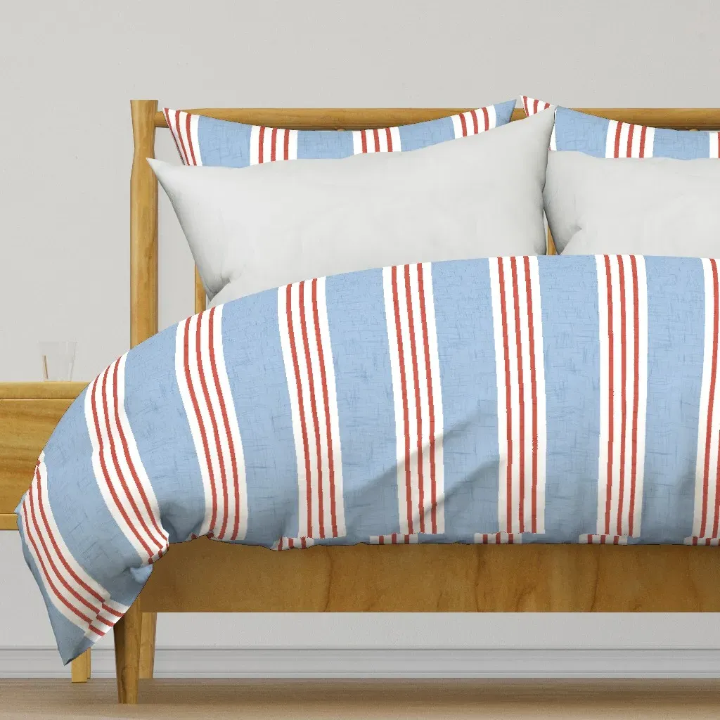 Blue Red Stripe French Duvet Cover - Light Blue product