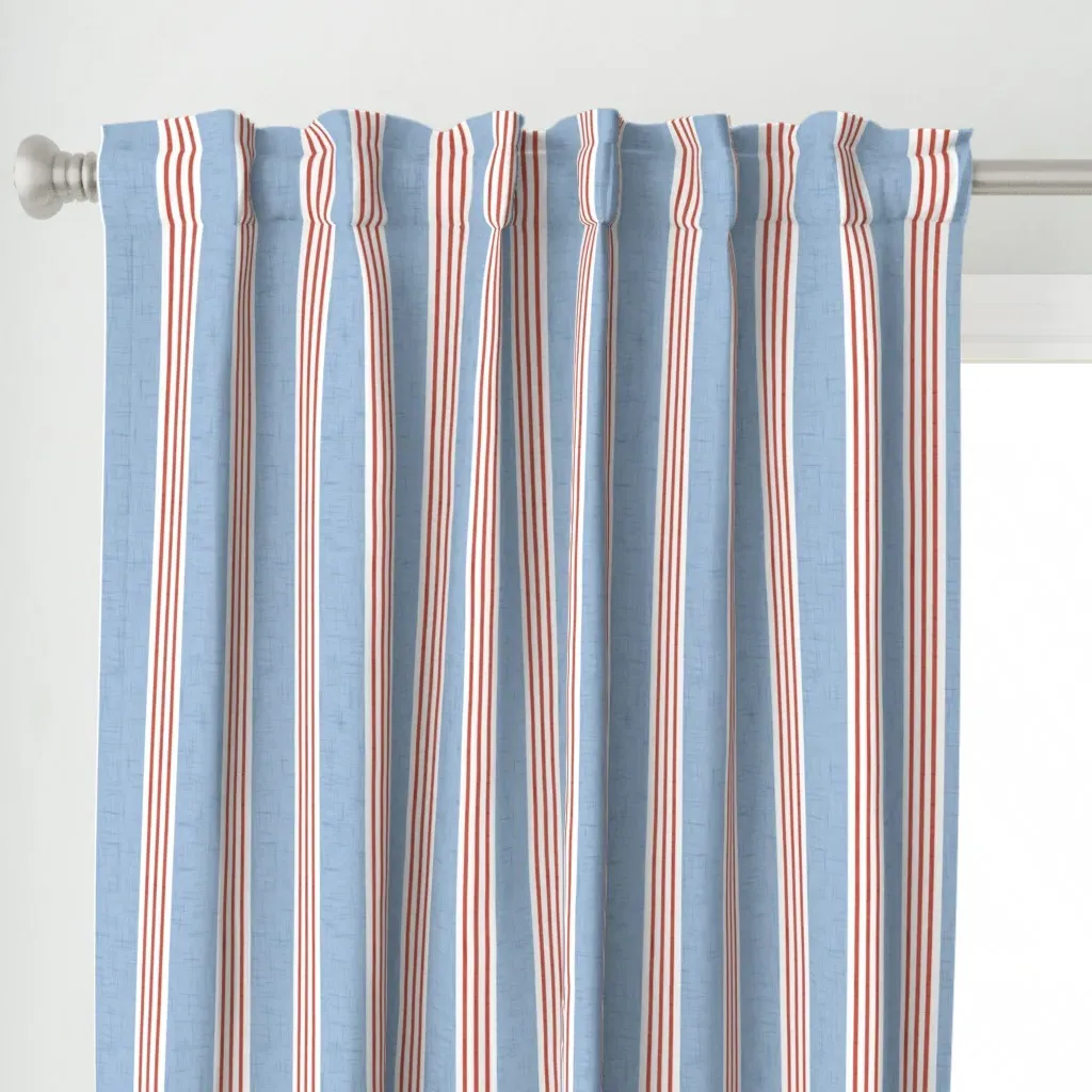 Blue Red Stripe Small Curtain Panel - Light Blue alternate view