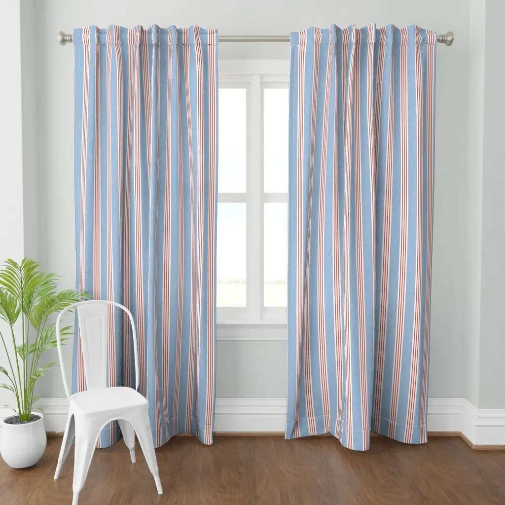 Blue Red Stripe Small Curtain Panel - Light Blue product