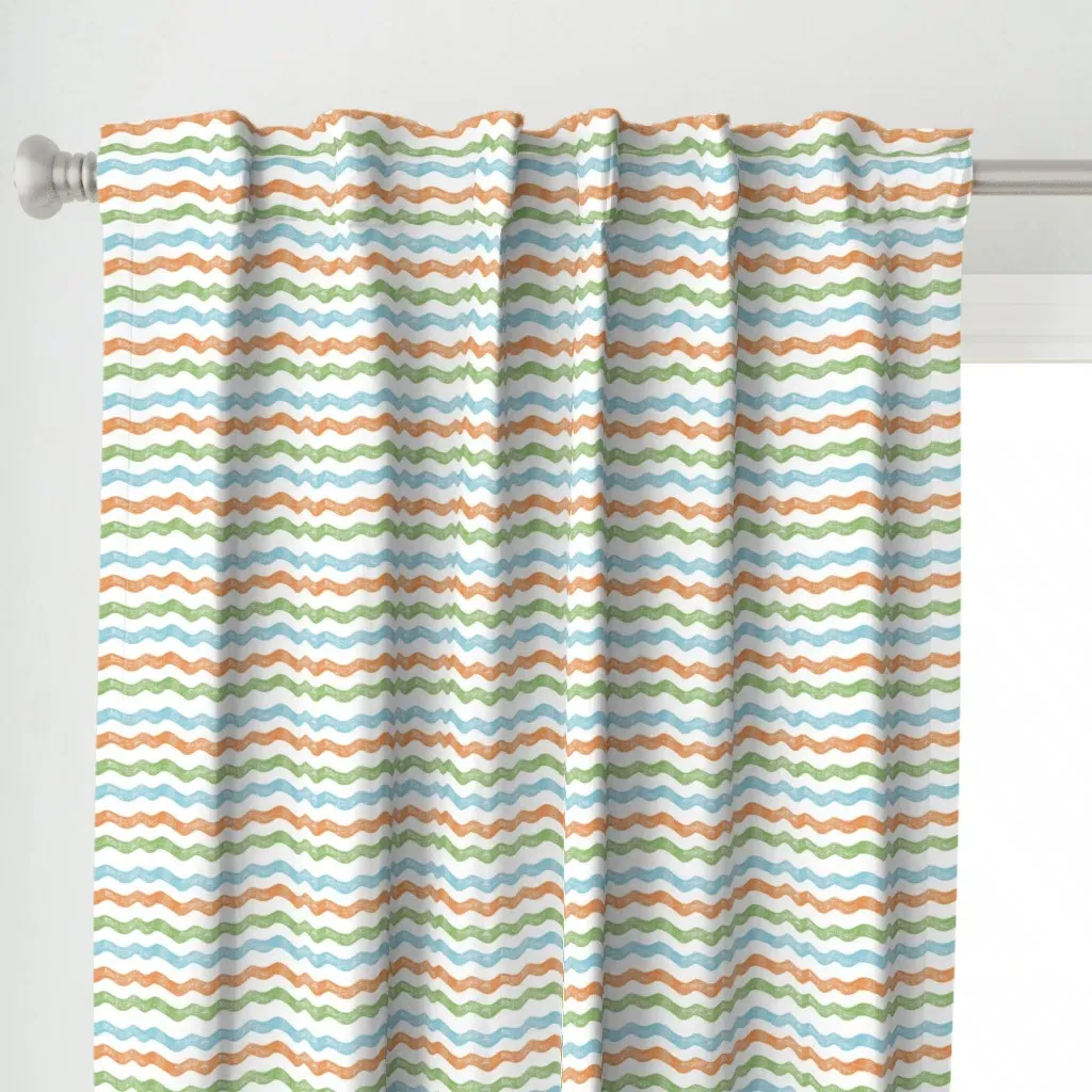 Blue Seahorse Stripes Curtain Panel - Light Blue alternate view