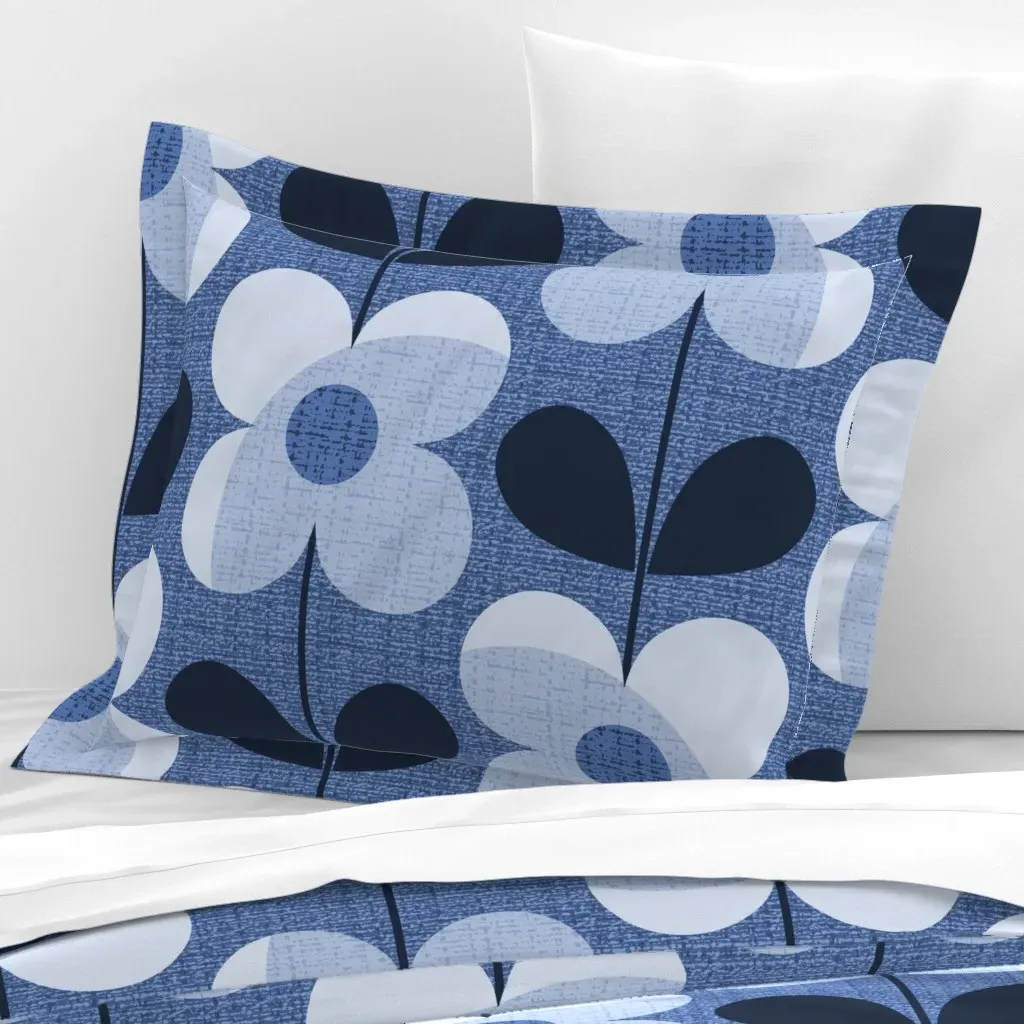 Blue Shadow Blooms Standard Flanged Cushion Cover - Light Blue, Cotton Sateen product