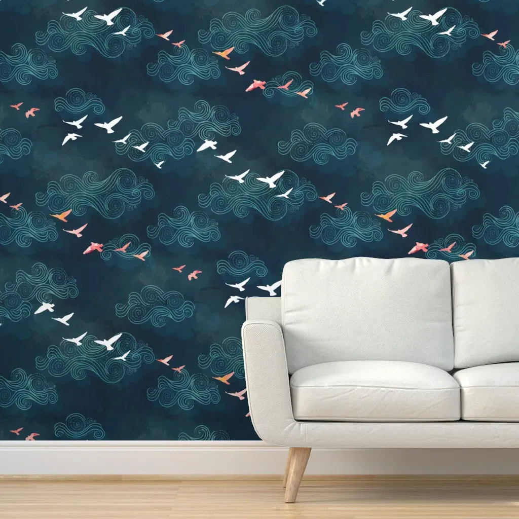 Blue Sky Birds Peel and Stick Wallpaper - Navy, Teal product