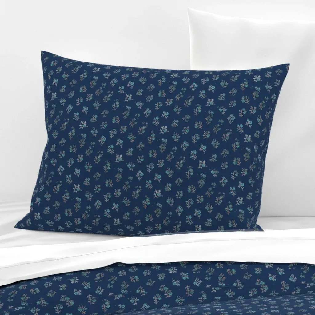Blue Sprigged Calico Standard Knife Edge Cushion - Indigo, Cotton Sateen product