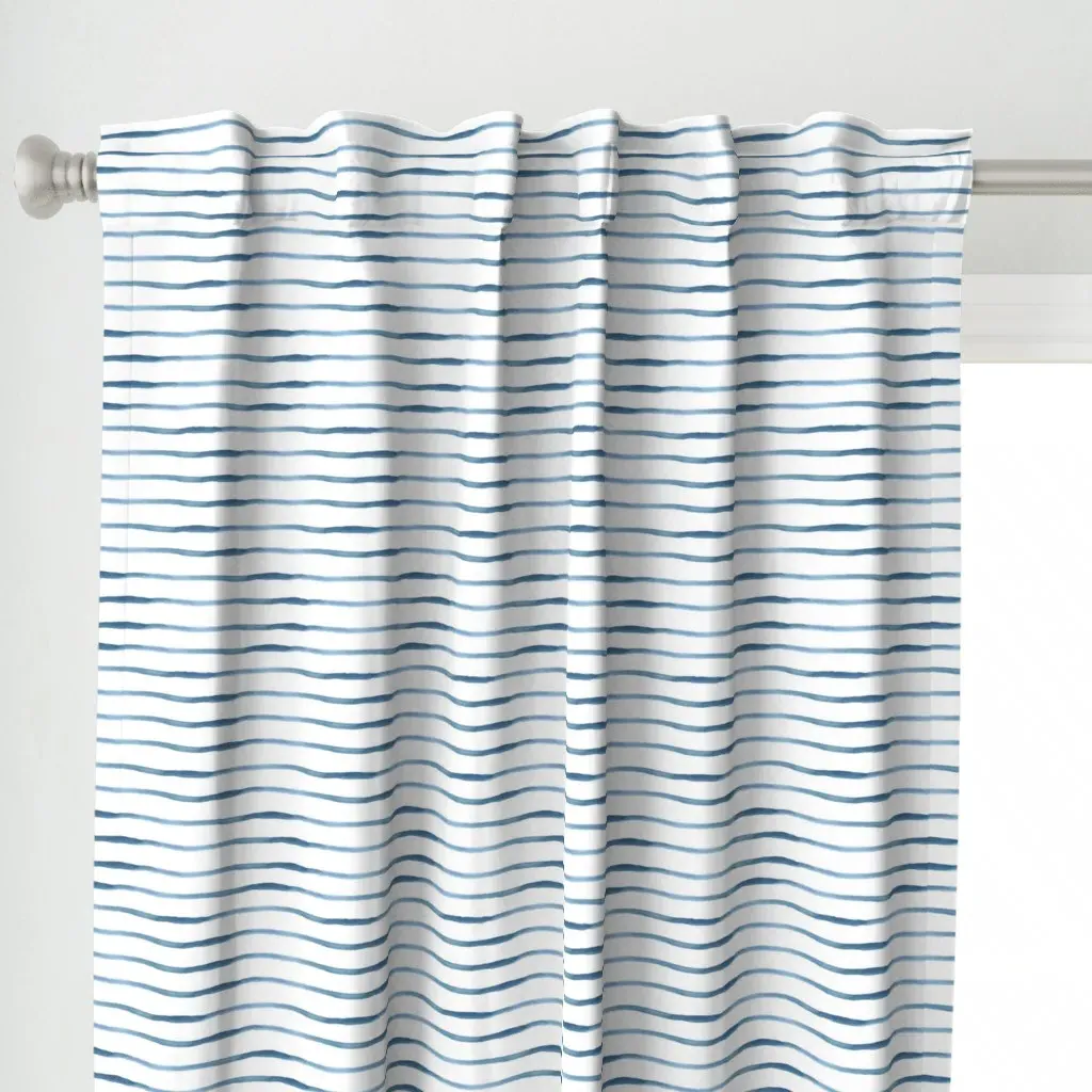 Blue Stripes Watercolor Curtain Panel - Denim Blue alternate view
