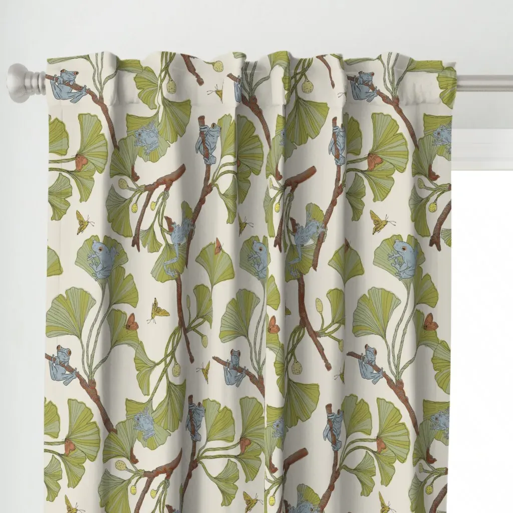 Blue Tree Frogs In Ginko Curtain Panel - Light Green alternate view