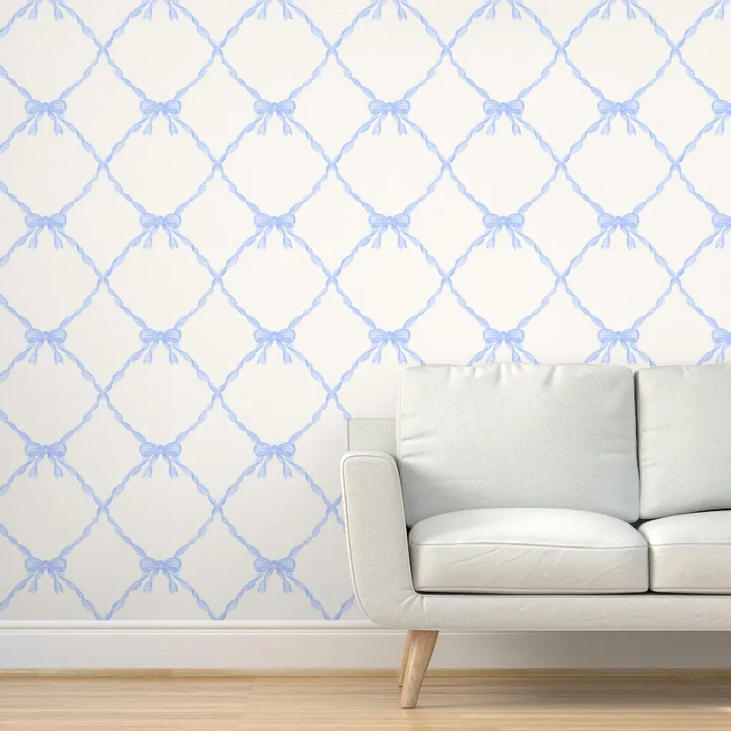 Blue Watercolor Bow Trellis Peel and Stick Wallpaper - Baby Blue product