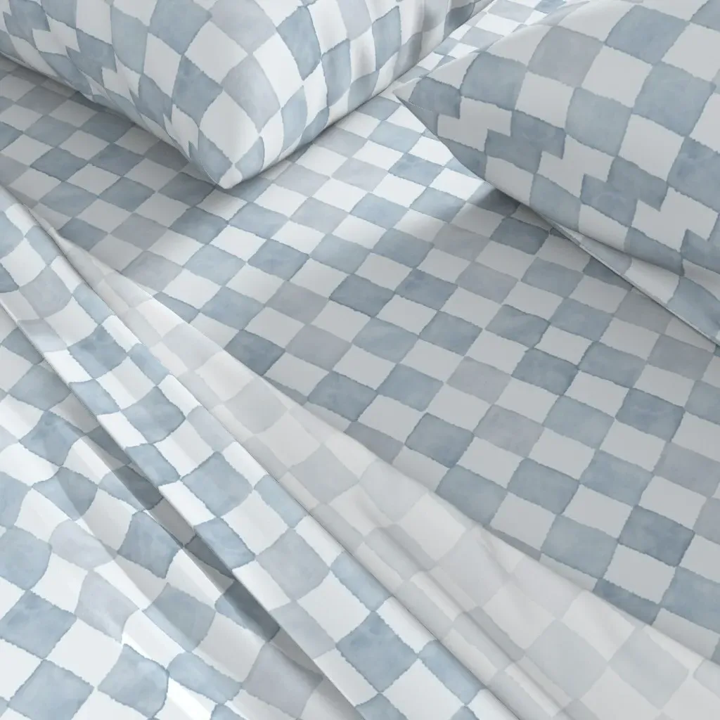 Blue Watercolor Checker Twin Sheet Set alternate view