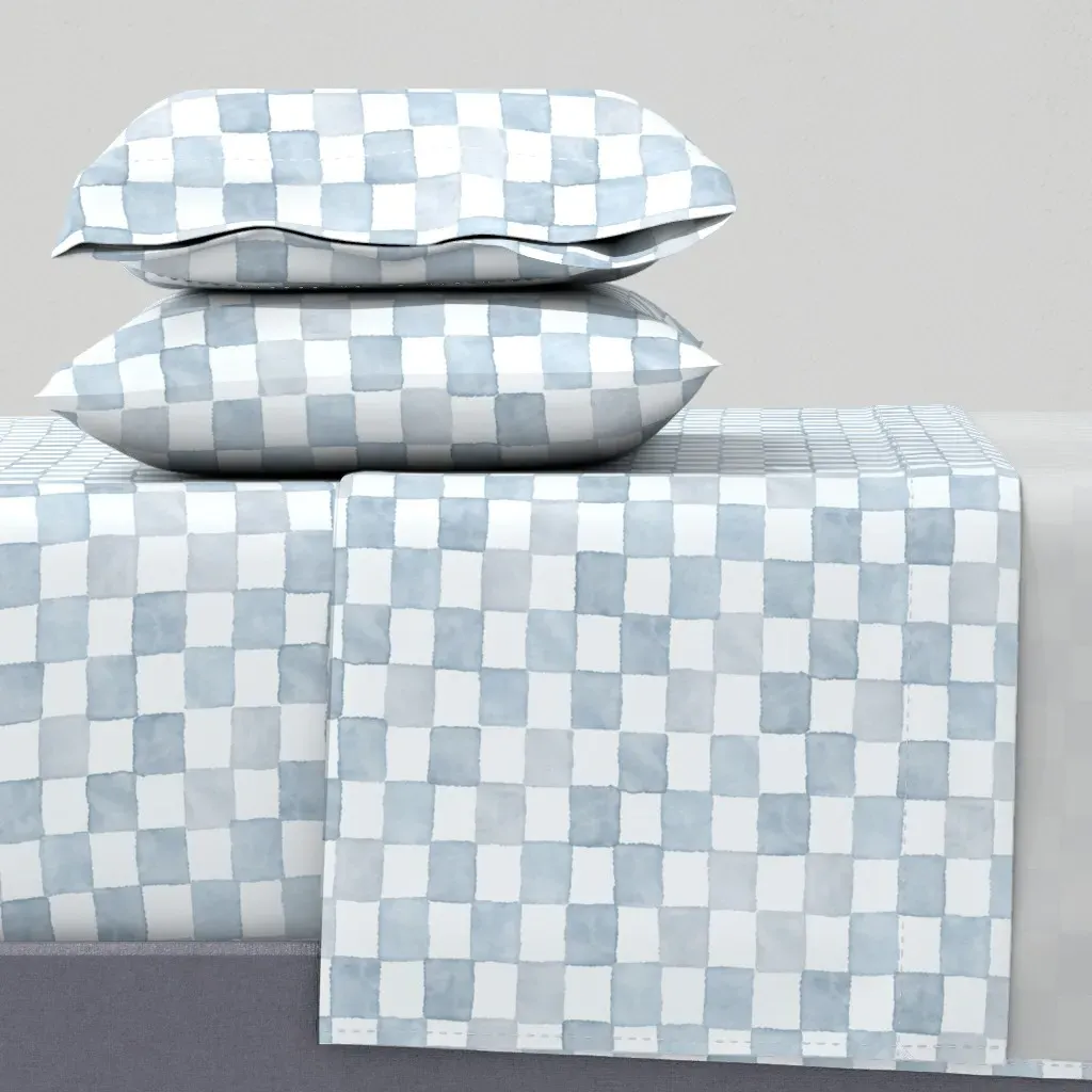 Blue Watercolor Checker Twin Sheet Set product
