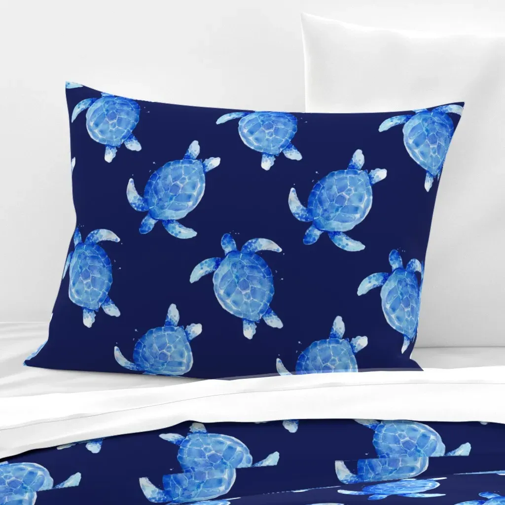 Blue Watercolor Sea Turtles Standard Knife Edge Pillow - Blue, Cotton Sateen product
