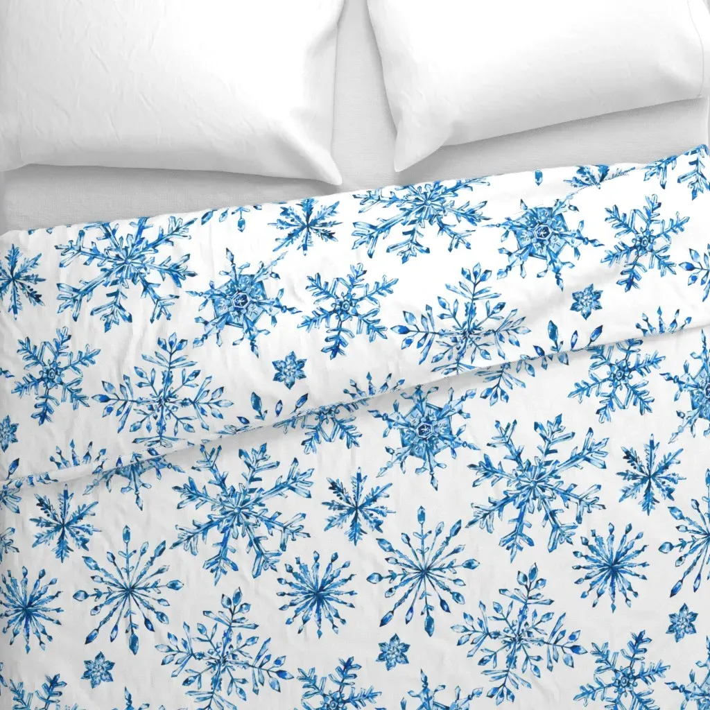 Blue Watercolor Snowflakes Duvet Cover - Blue alternate view