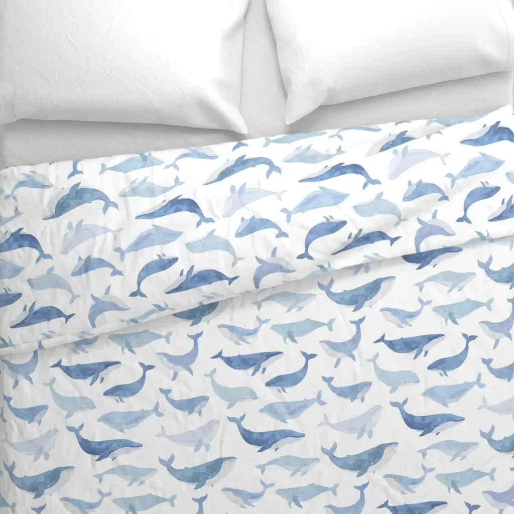 Blue Watercolor Whales Large Duvet Cover - Blue alternate view
