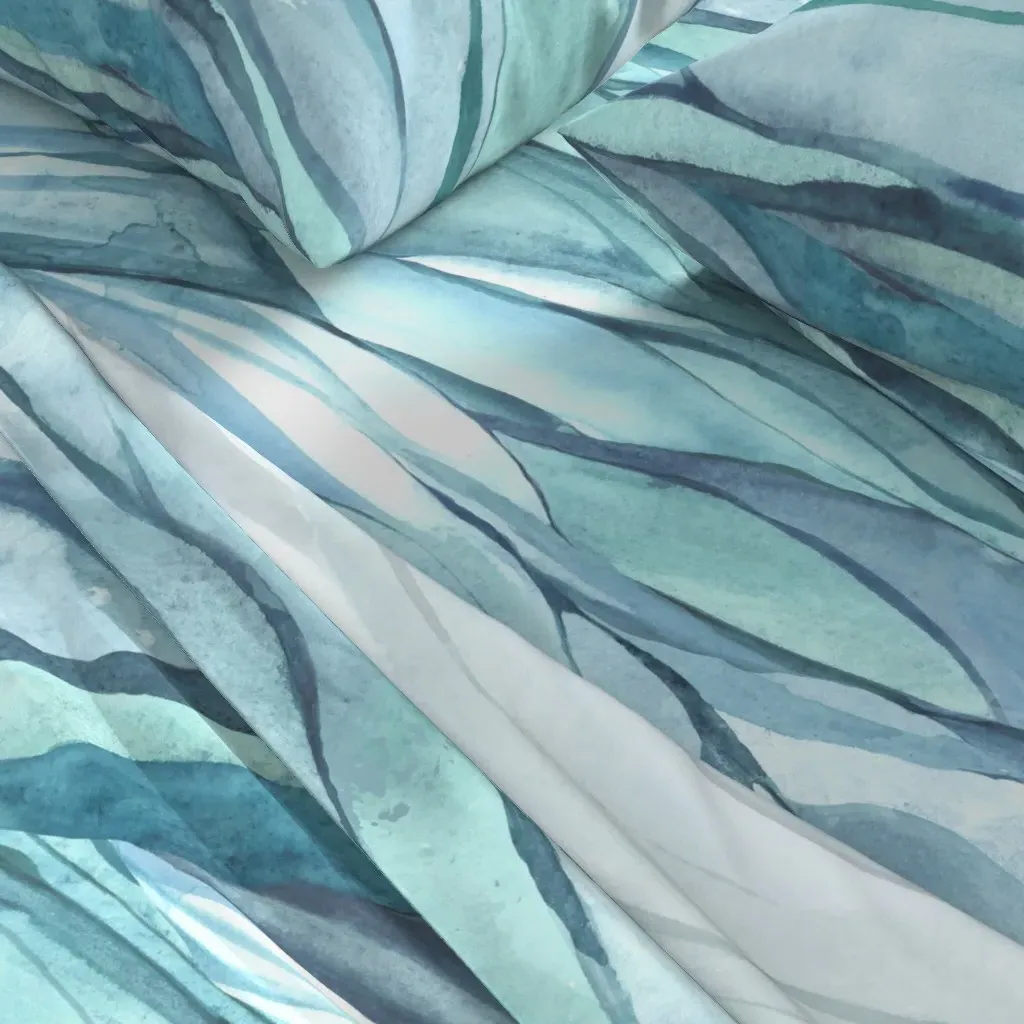 Blue Watercolour Ocean Waves Queen Sheet Set - Teal alternate view