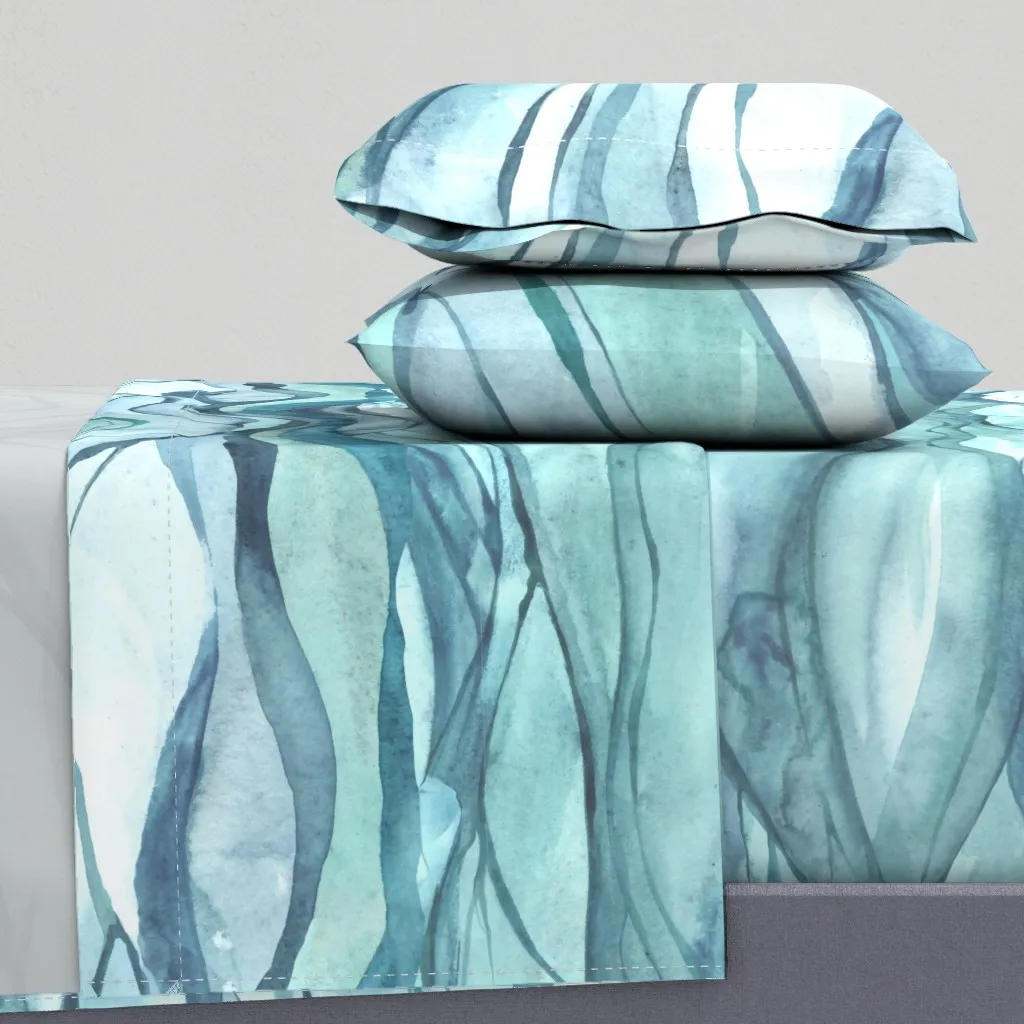 Blue Watercolour Ocean Waves Queen Sheet Set - Teal product