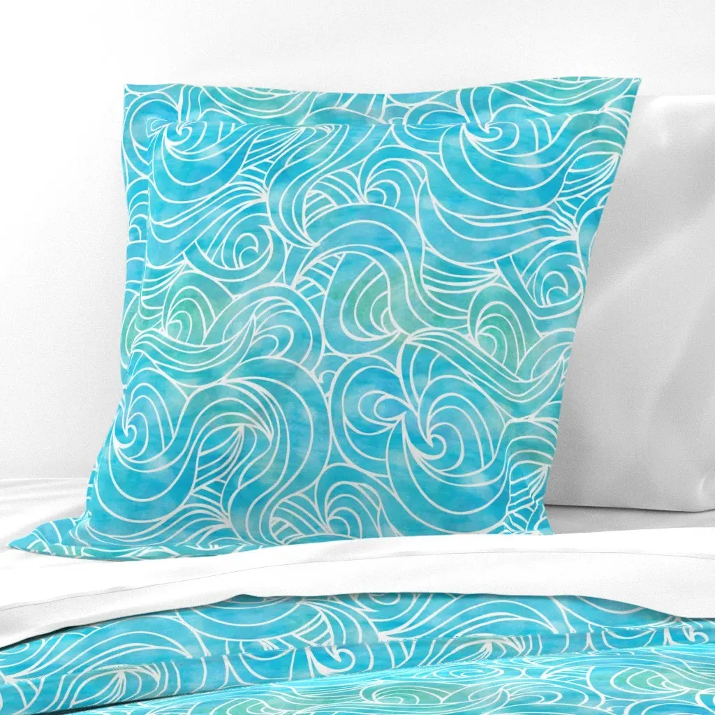 Blue Waves Watercolor Euro Pillow Sham - Aqua product