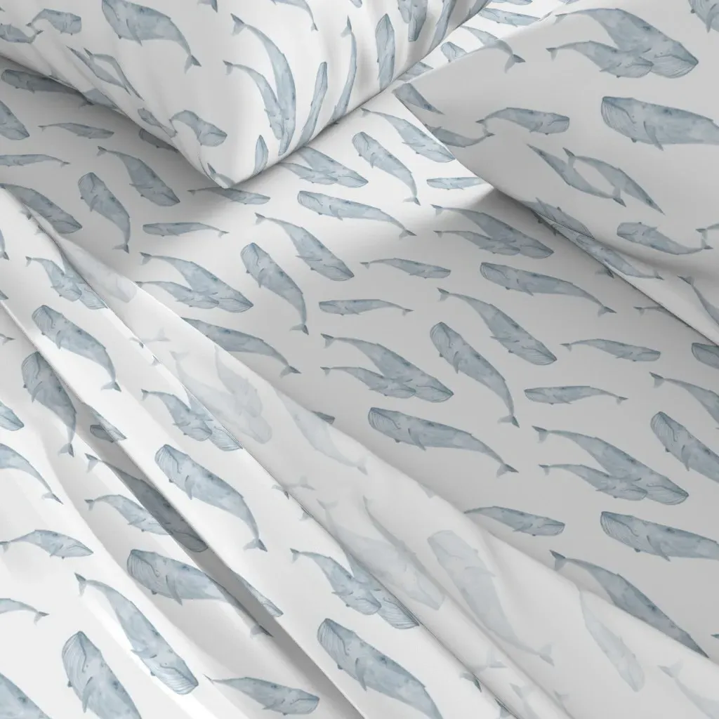 Blue Whale Ocean Animals Twin Sheet Set - Light Blue alternate view