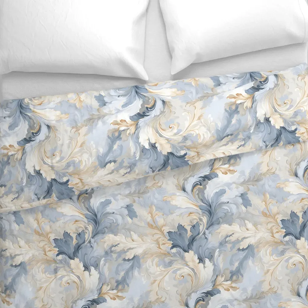 Blue White & Beige Flowing Duvet Cover - Blue-Gray alternate view