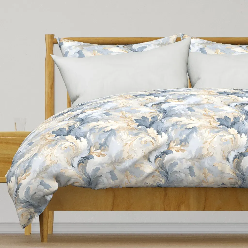Blue White & Beige Flowing Duvet Cover - Blue-Gray product