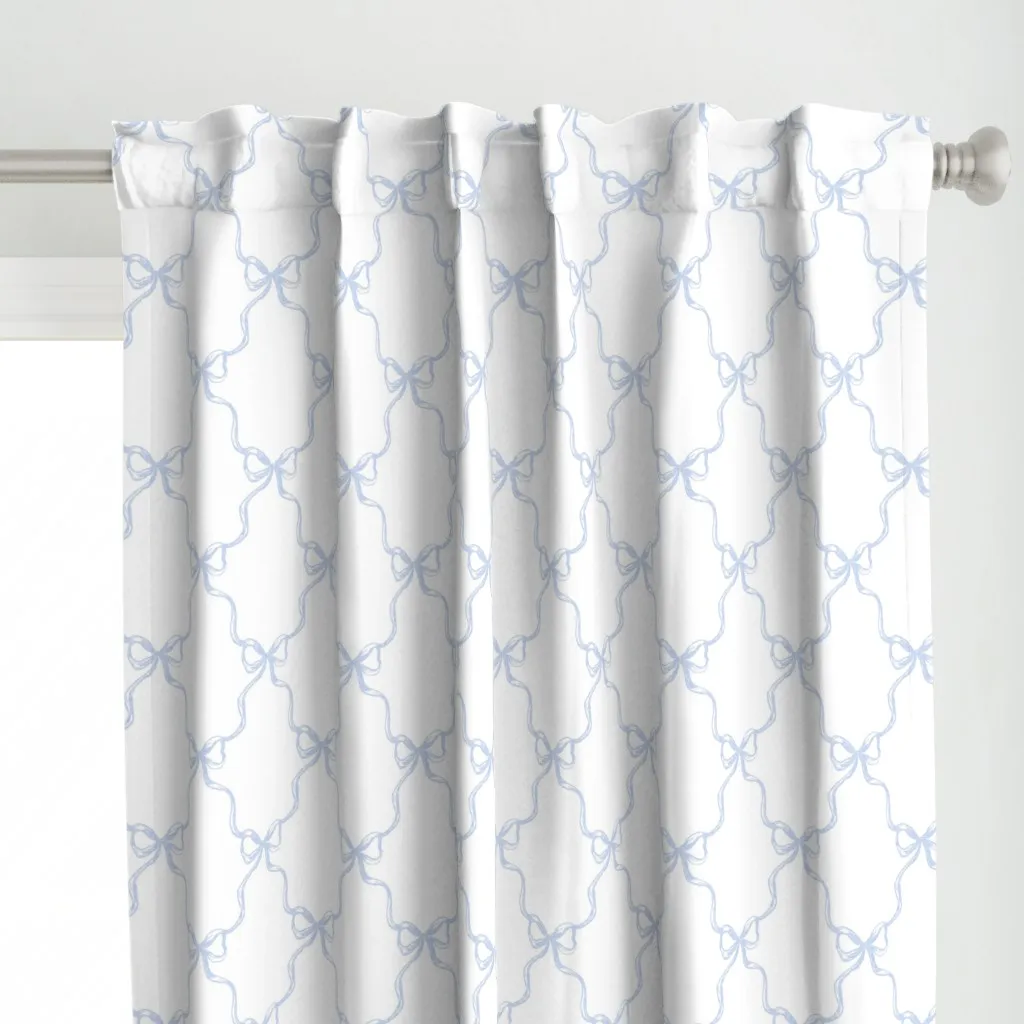 Blue & White Bows Curtain Panel - Light Blue alternate view