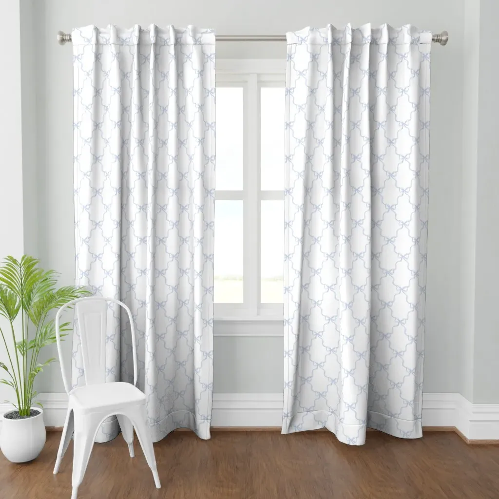 Blue & White Bows Curtain Panel - Light Blue product