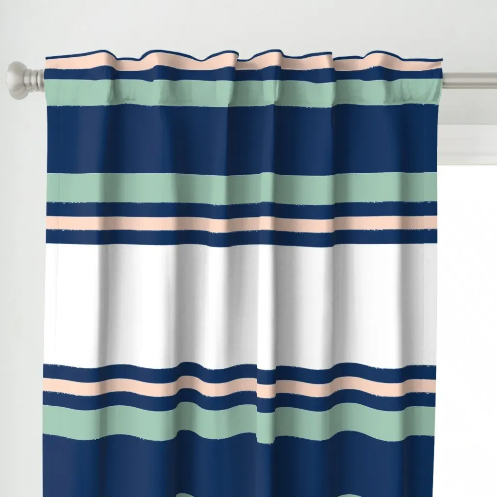 Blue, White & Green Curtain Panel - Dark Blue alternate view