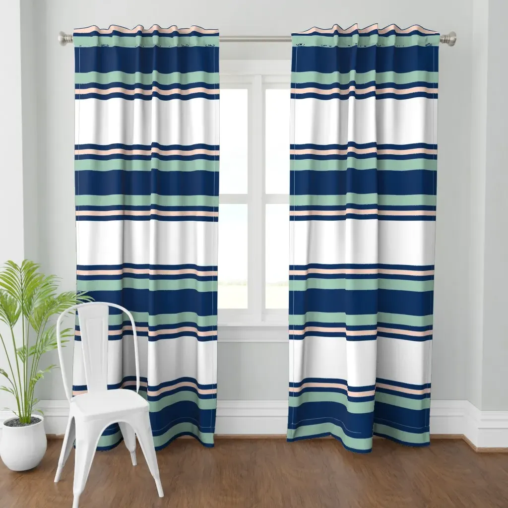 Blue, White & Green Curtain Panel - Dark Blue product