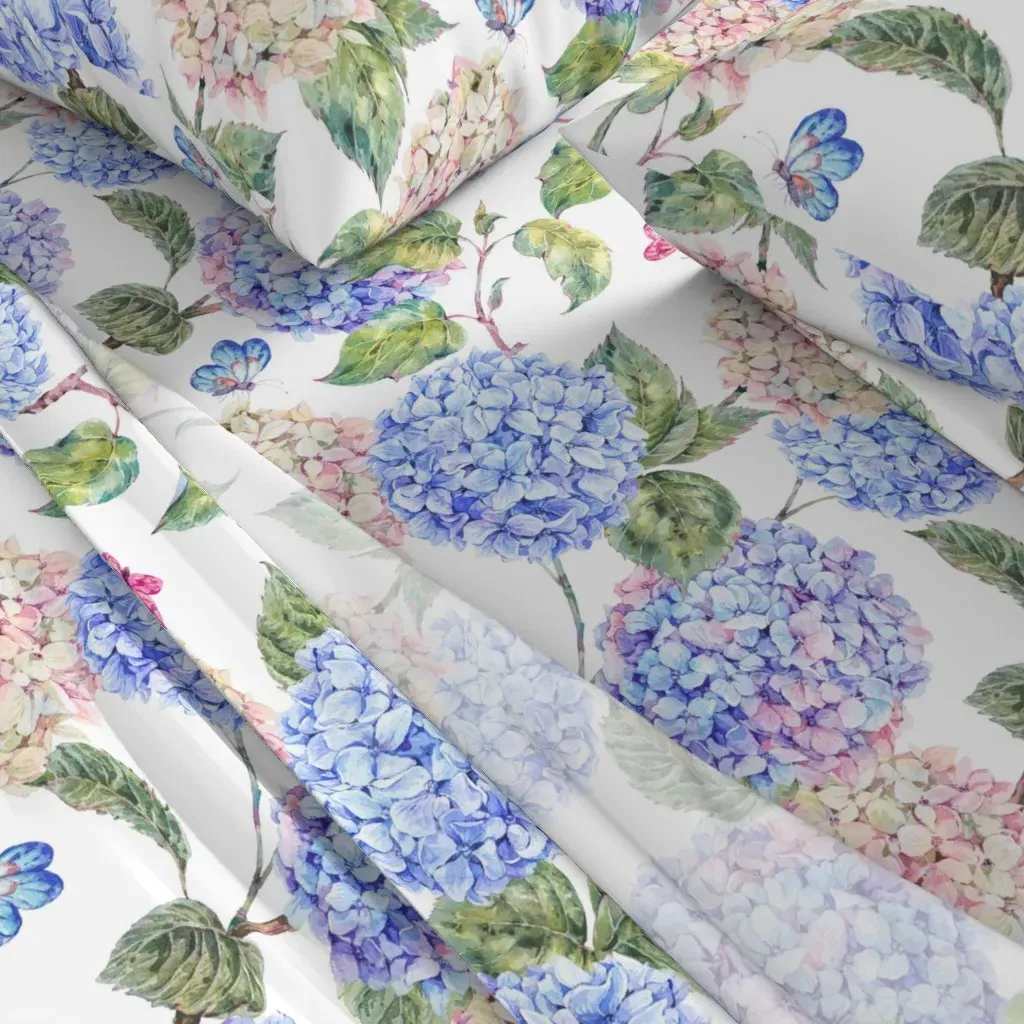 Blue & White Hydrangea Watercolor Queen Sheet Set - Light Blue alternate view