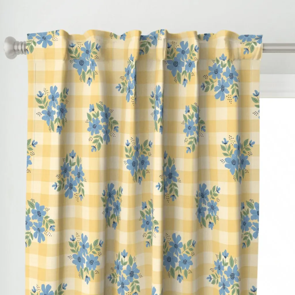 Blue Wildflower Bouquets Curtain Panel - Light Blue alternate view