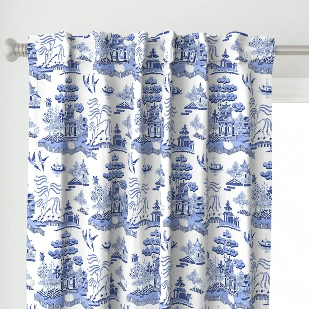 Blue Willow Curtain Panel - Blue alternate view