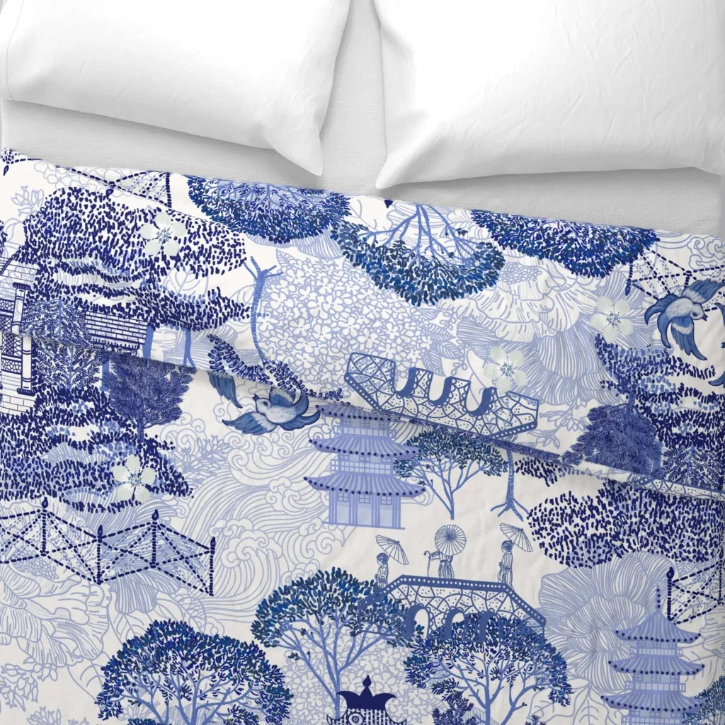Blue Willow Revival Large Duvet Cover - Blue alternate view