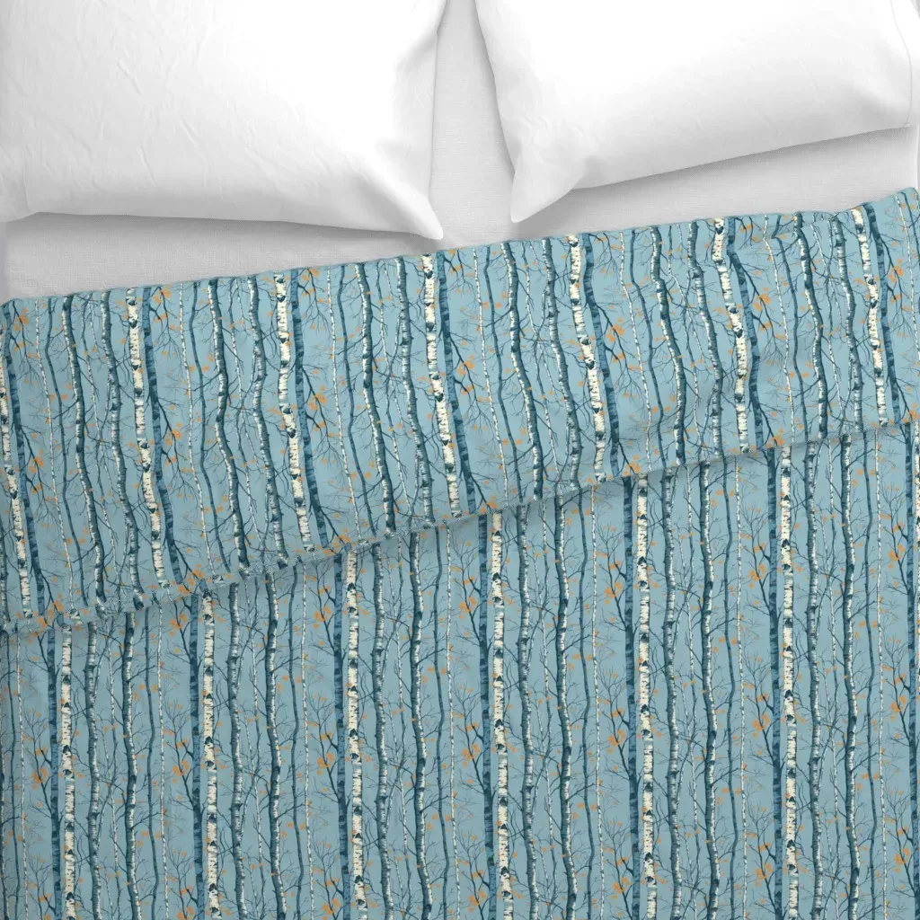 Blue Winter Birch Trees Duvet Cover - White alternate view