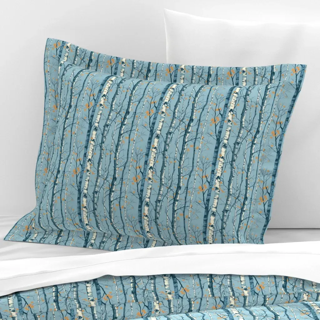 Blue Winter Birch Trees Standard Flanged Cushion Cover - White, Cotton Sateen product