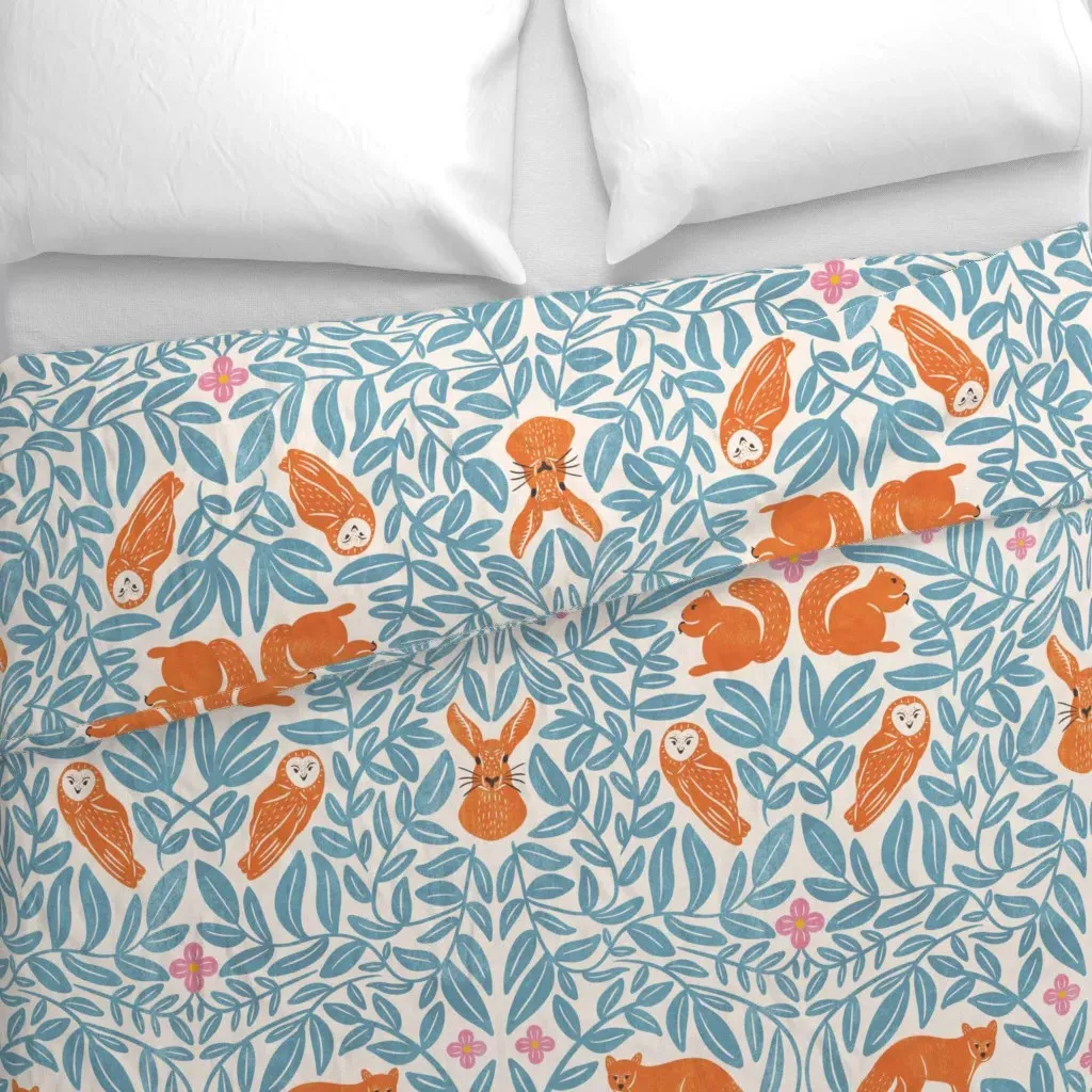 Blue Woodland Animals Duvet Cover - Orange alternate view