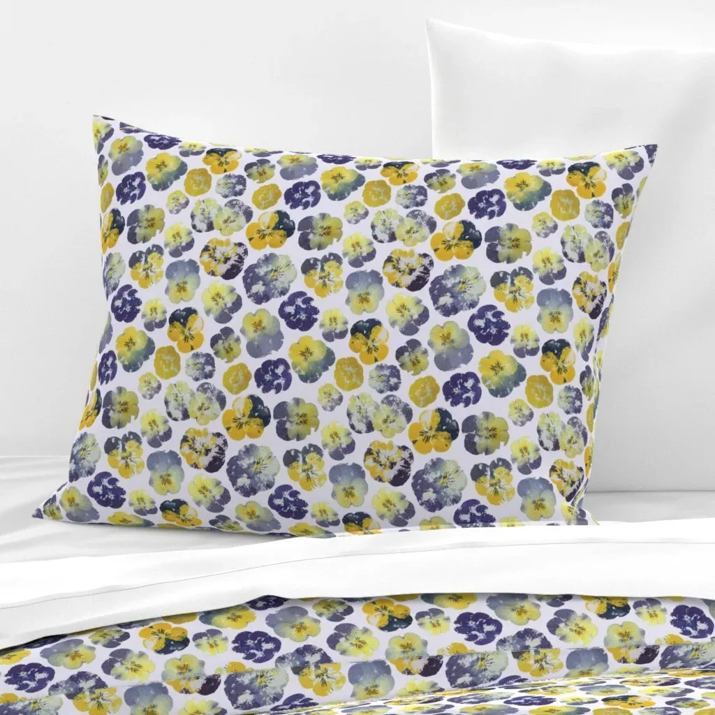Blue & Yellow Pansies Standard Knife Edge Cushion - Yellow, Cotton Sateen product
