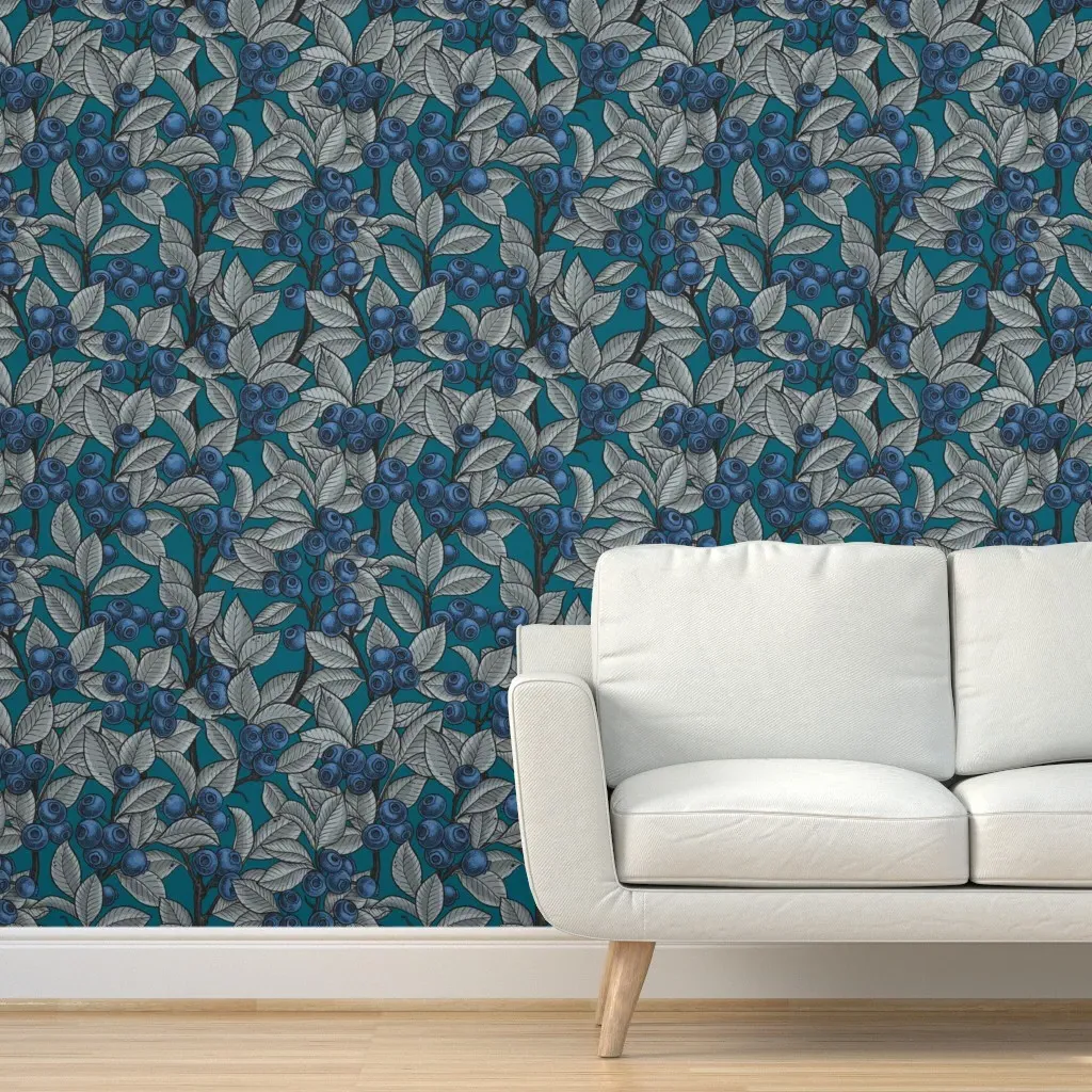 Blueberries Peel and Stick Wallpaper - Blue, Gray product