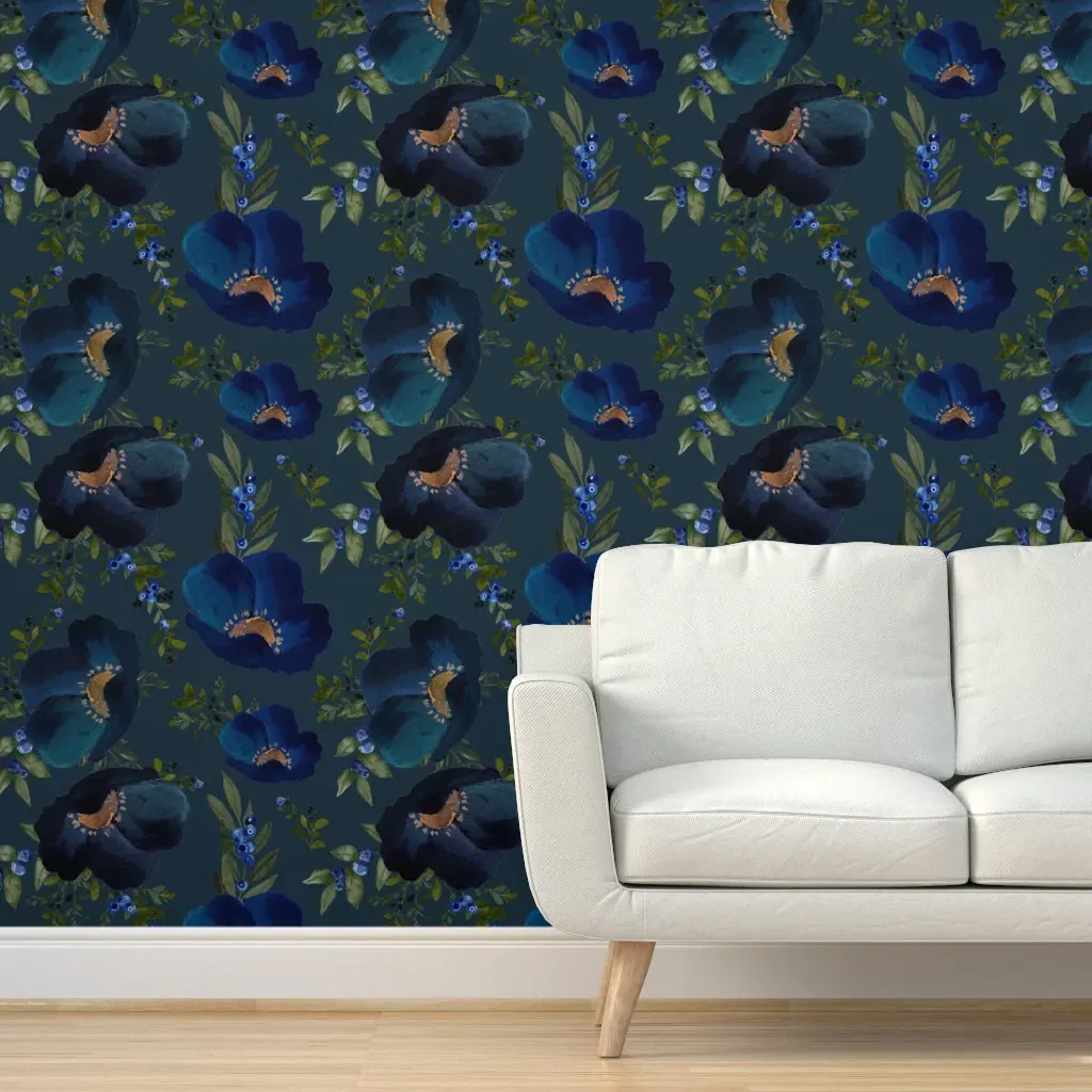 Blueberry Fields Peel and Stick Wallpaper - Dark Blue product