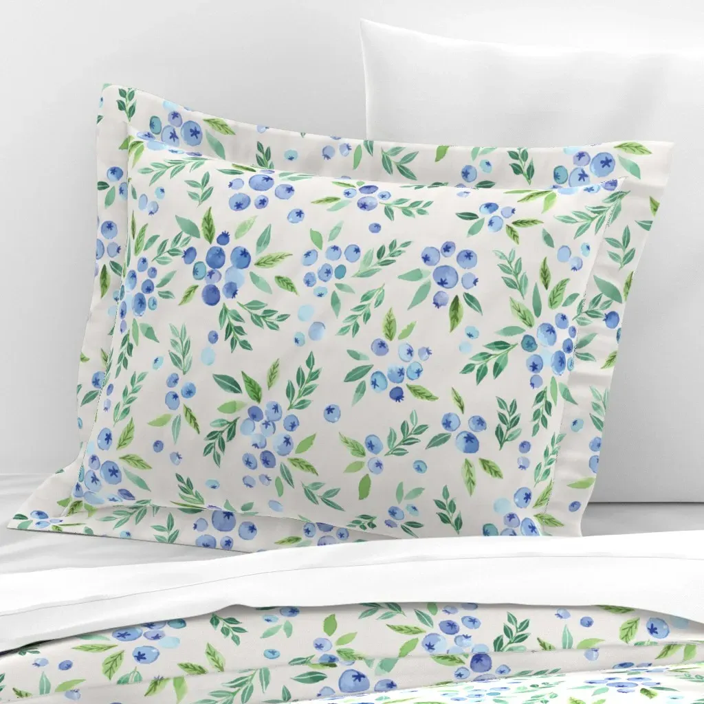 Blueberrybushes Standard Flanged Cushion Cover - Blue, Cotton Sateen product