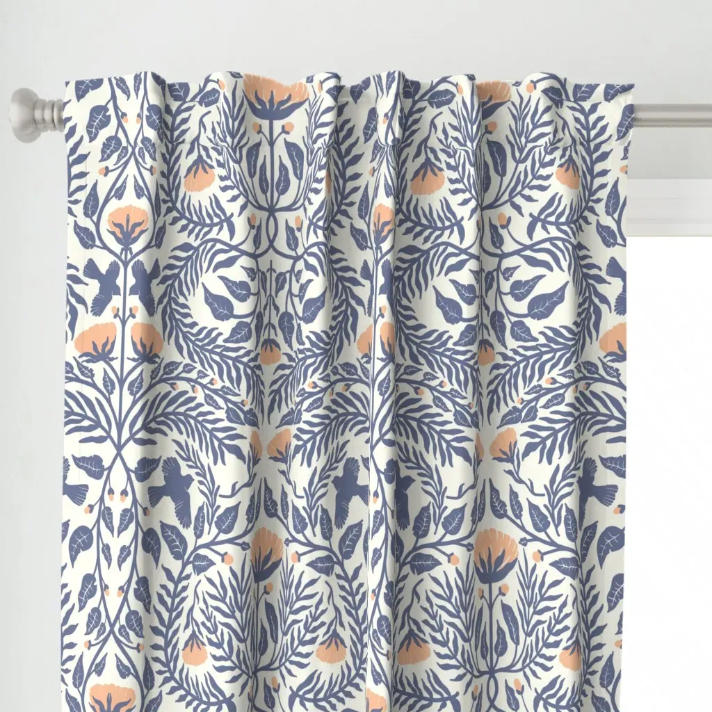 Bluebirds In The Brush Curtain Panel - Slate Blue alternate view