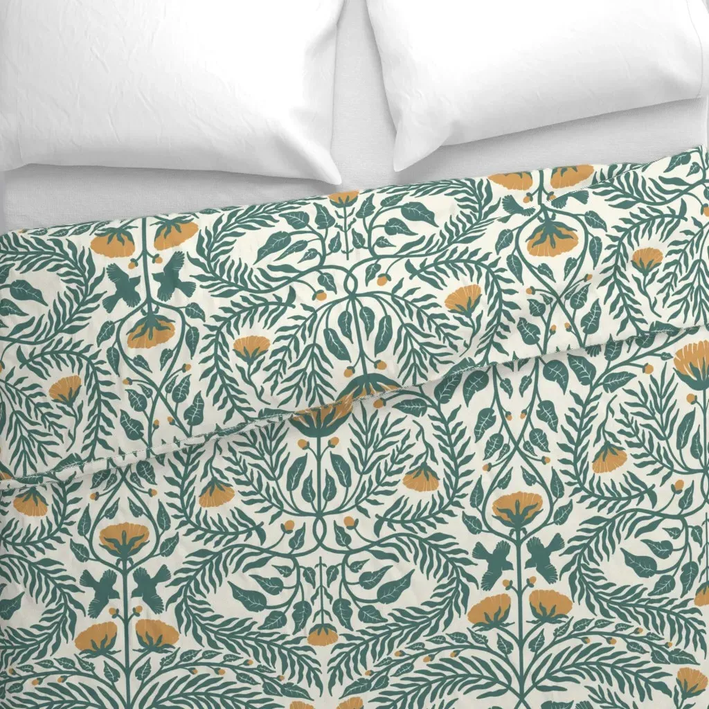 Bluebirds In The Brush Duvet Cover - Teal alternate view