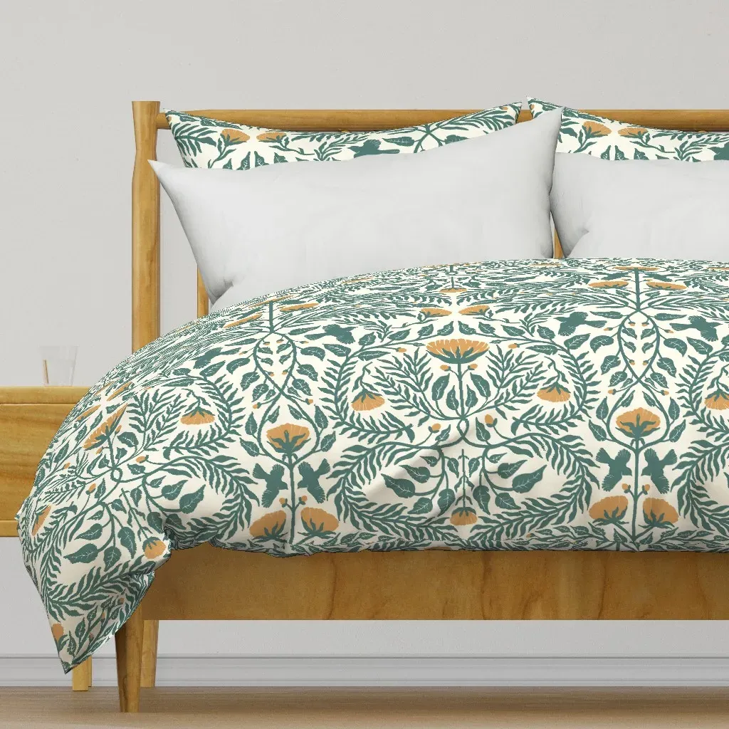 Bluebirds In The Brush Duvet Cover - Teal product