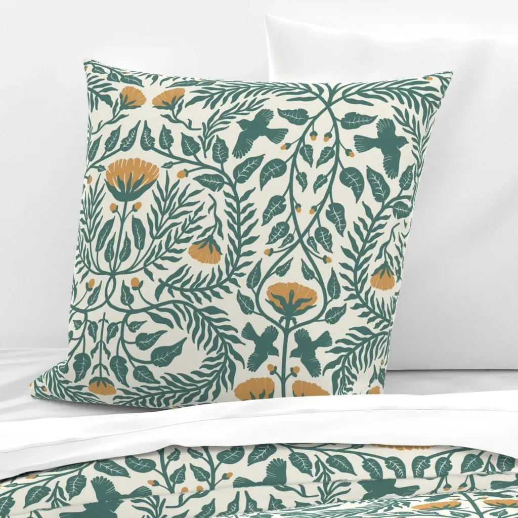 Bluebirds In The Brush Large Euro Pillow Sham - Teal product