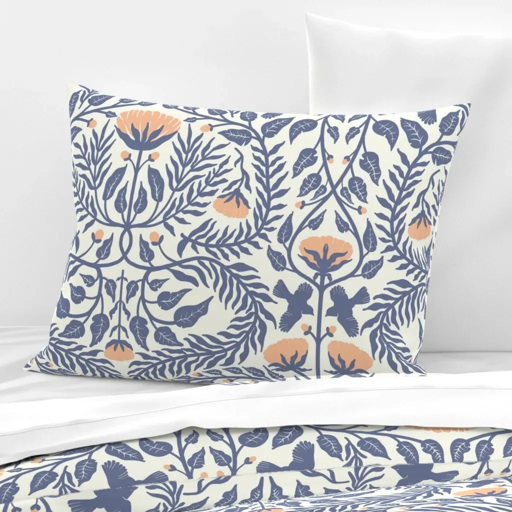 Bluebirds In The Brush Standard Knife Edge Pillow - Slate Blue, Cotton Sateen product