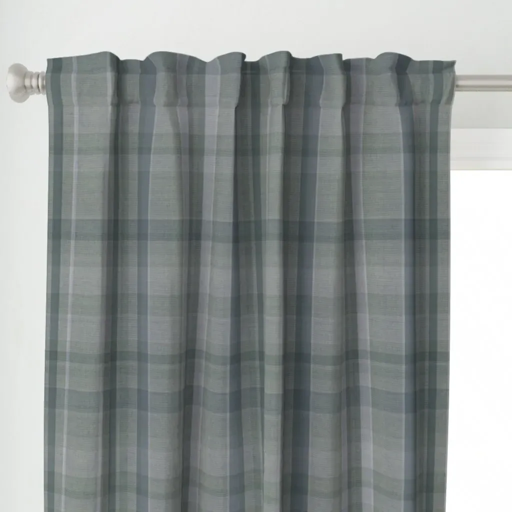 Bluish Green Cozy Plaid Curtain Panel - Gray alternate view