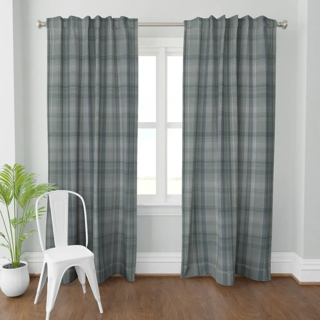 Bluish Green Cozy Plaid Curtain Panel - Gray product