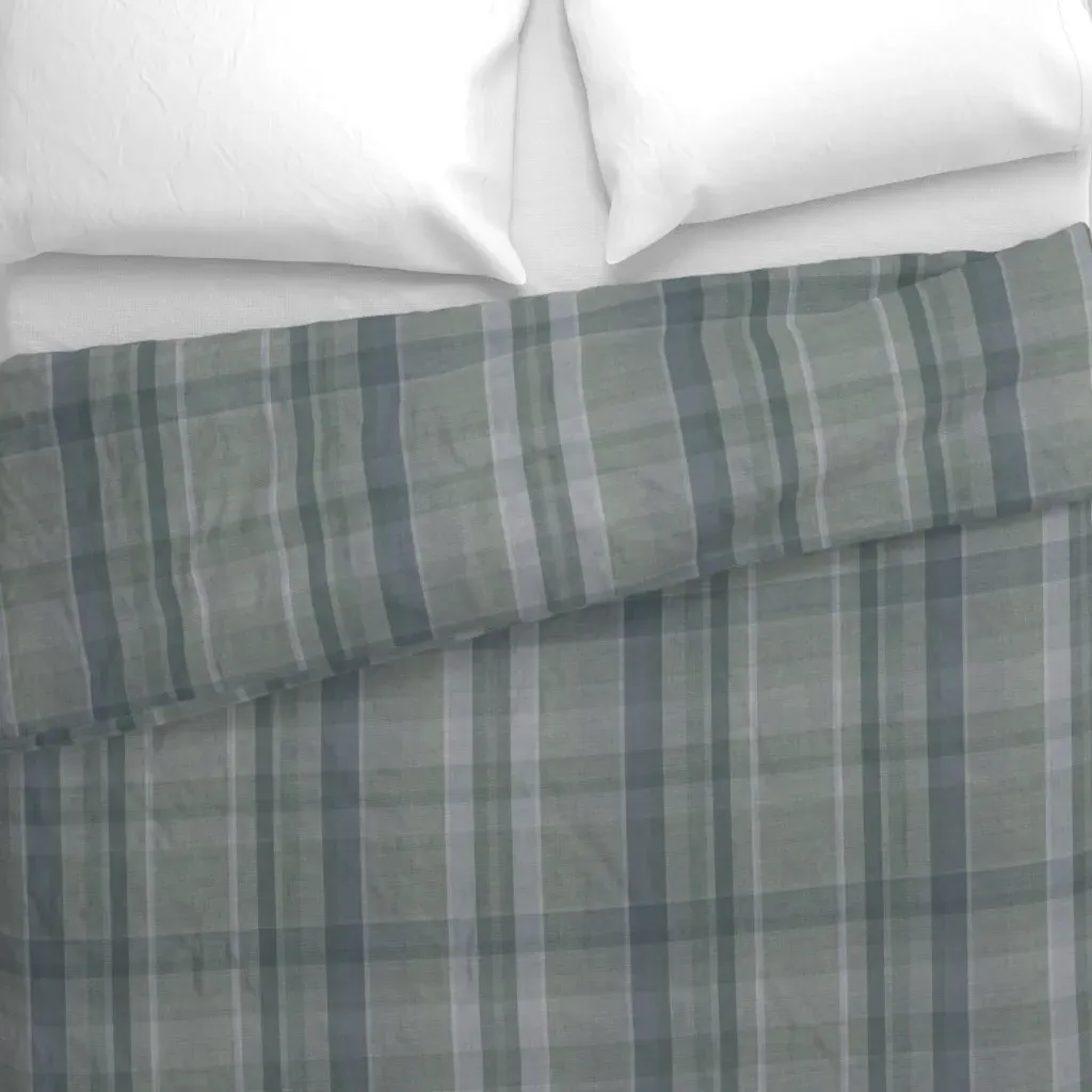 Bluish Green Cozy Plaid Duvet Cover - Gray alternate view