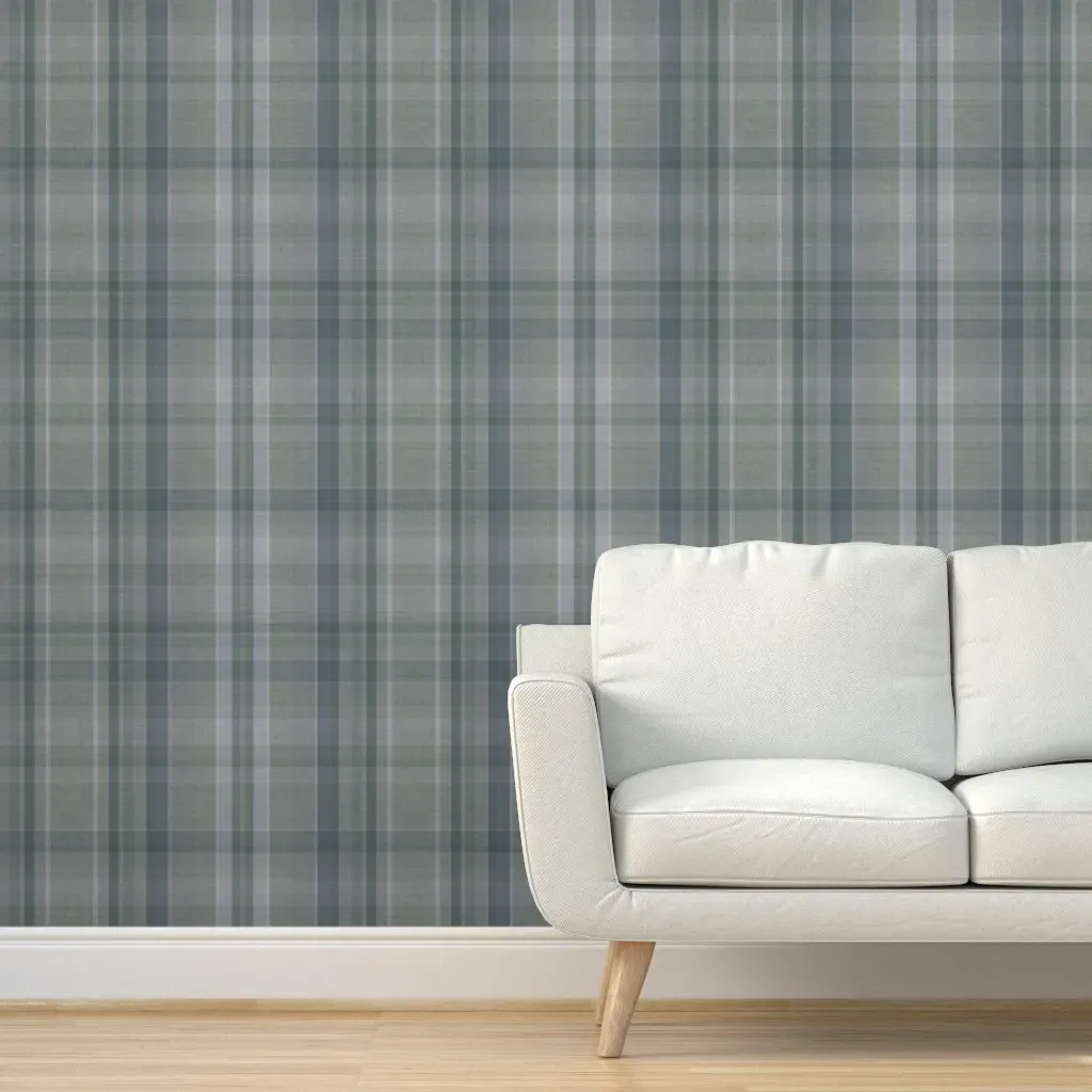 Bluish Green Cozy Plaid Peel and Stick Wallpaper - Gray product